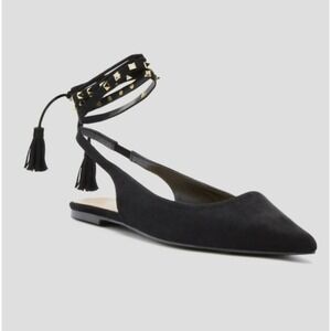 Just fab‎ Studded Ankle Wrap Pointed Toe Slingback Flats, Black, Size Unknown